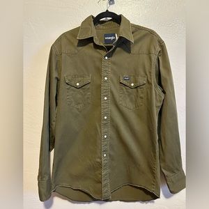 Wrangler Olive Denim Button Down-Size XL